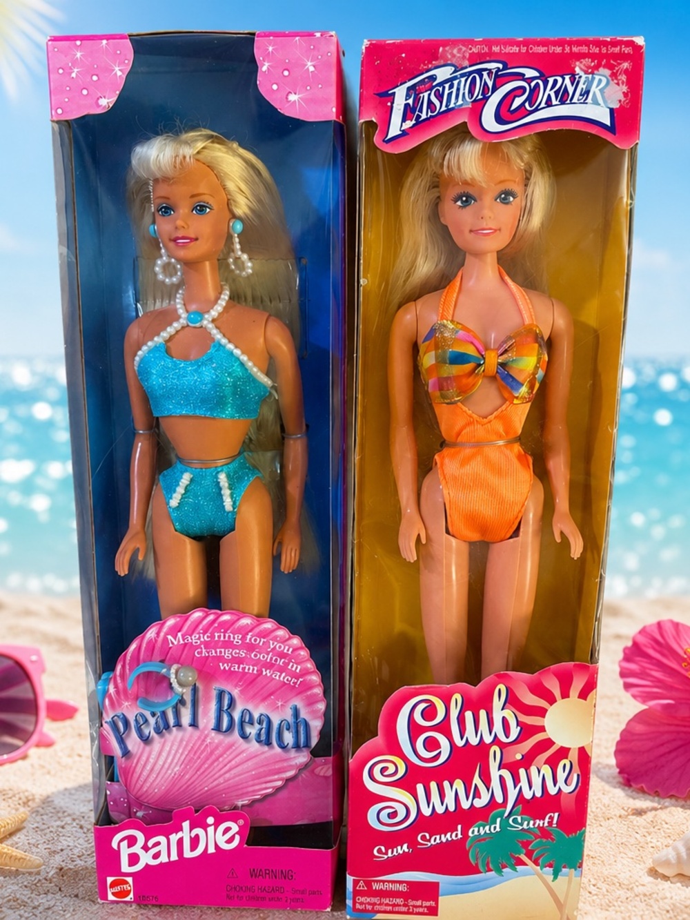 Barbie Pearl Beach & Fashion Corner Club Sunshine Dolls  Lot of 2 Vintage Dolls